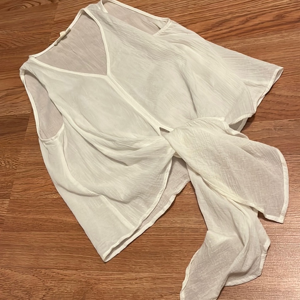 Grade and Gather sheer white waist tie blouse